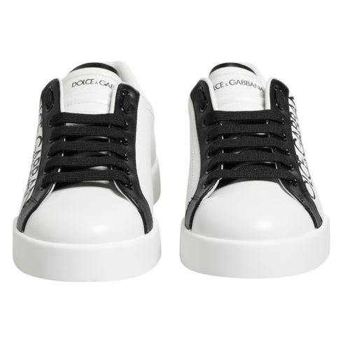 Dolce & Gabbana Black White Leather Portofino Sneaker Shoes